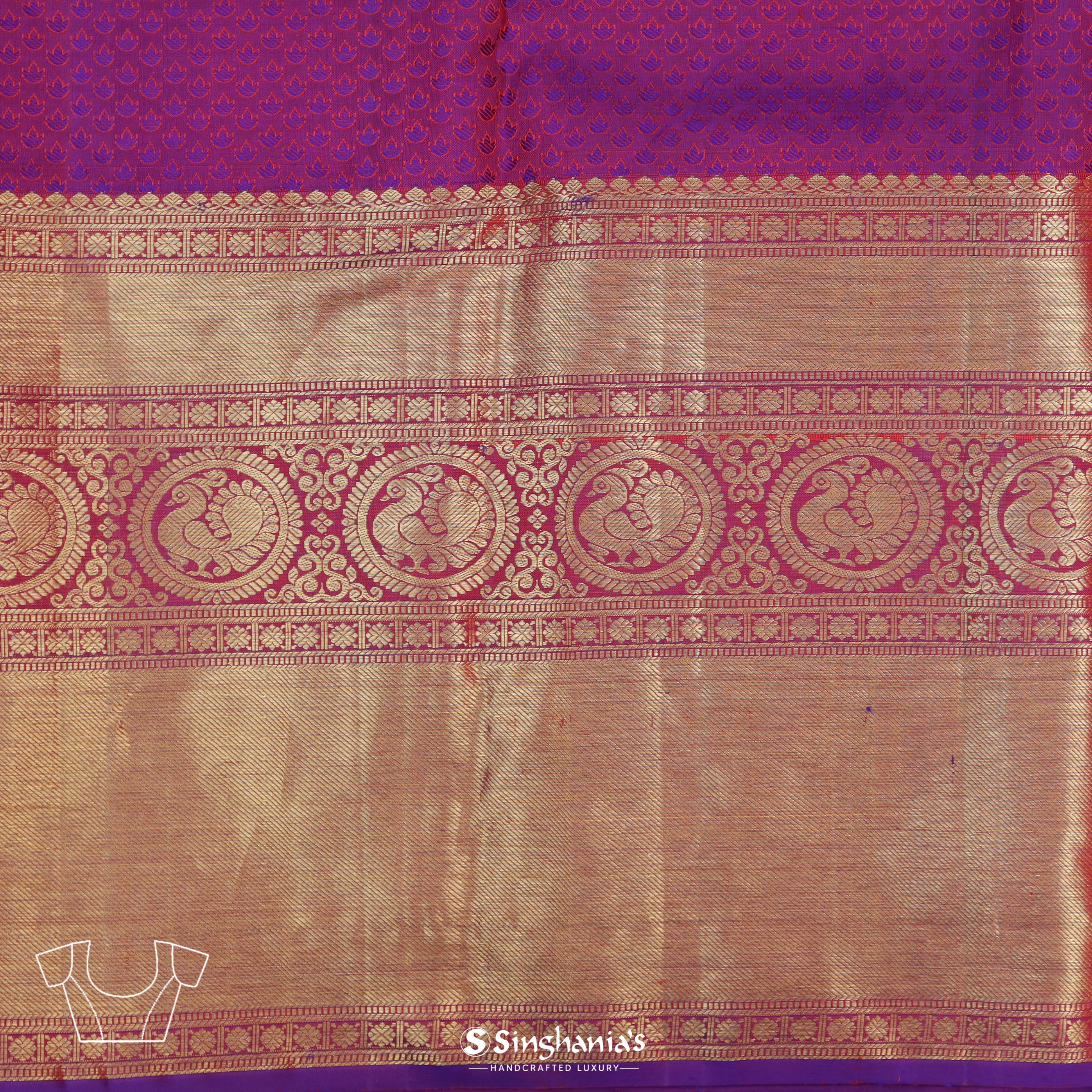 Amaranth Red Silk Printed Handloom Saree With Jaal Design