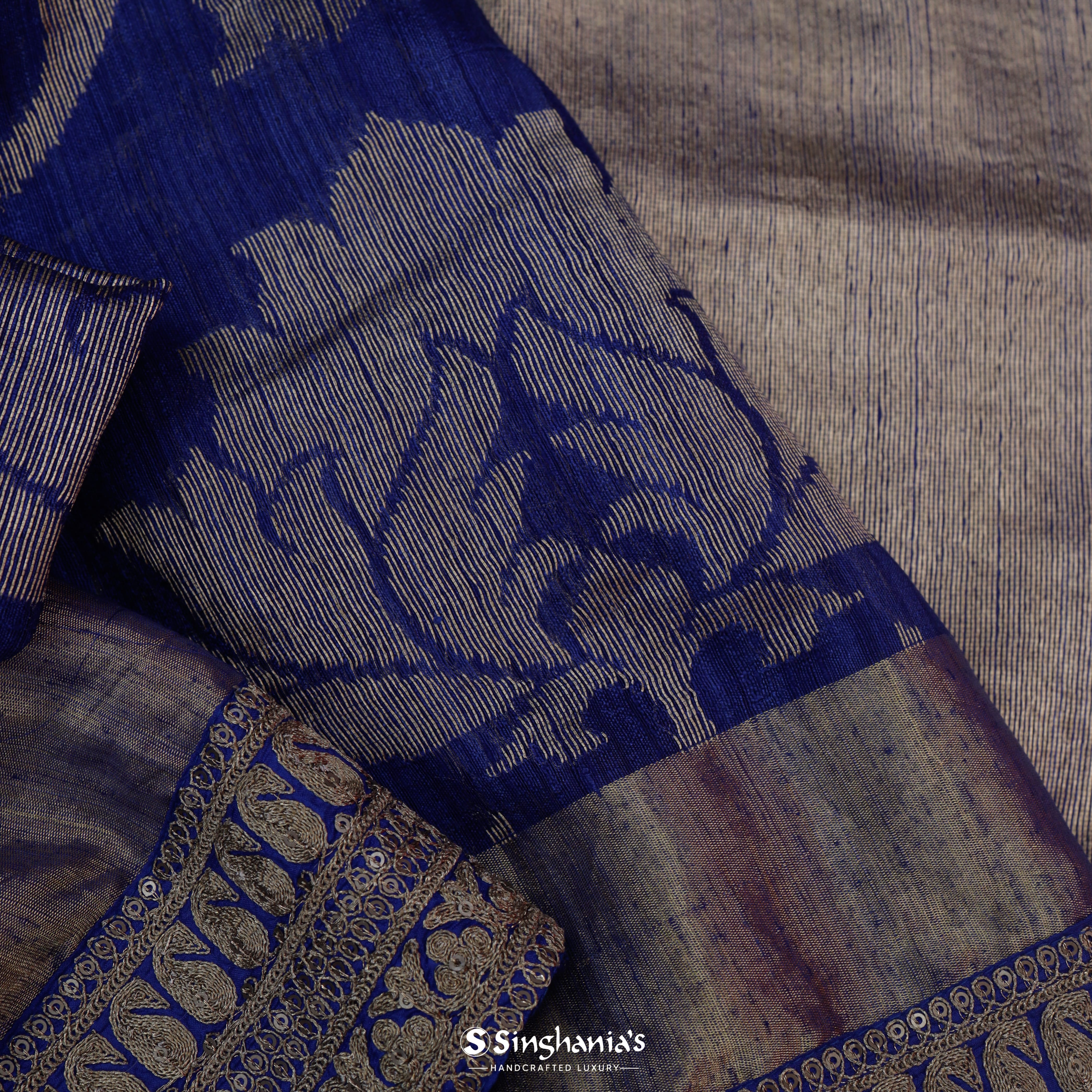 Midnight Blue Matka Printed With Floral Printed Motifs