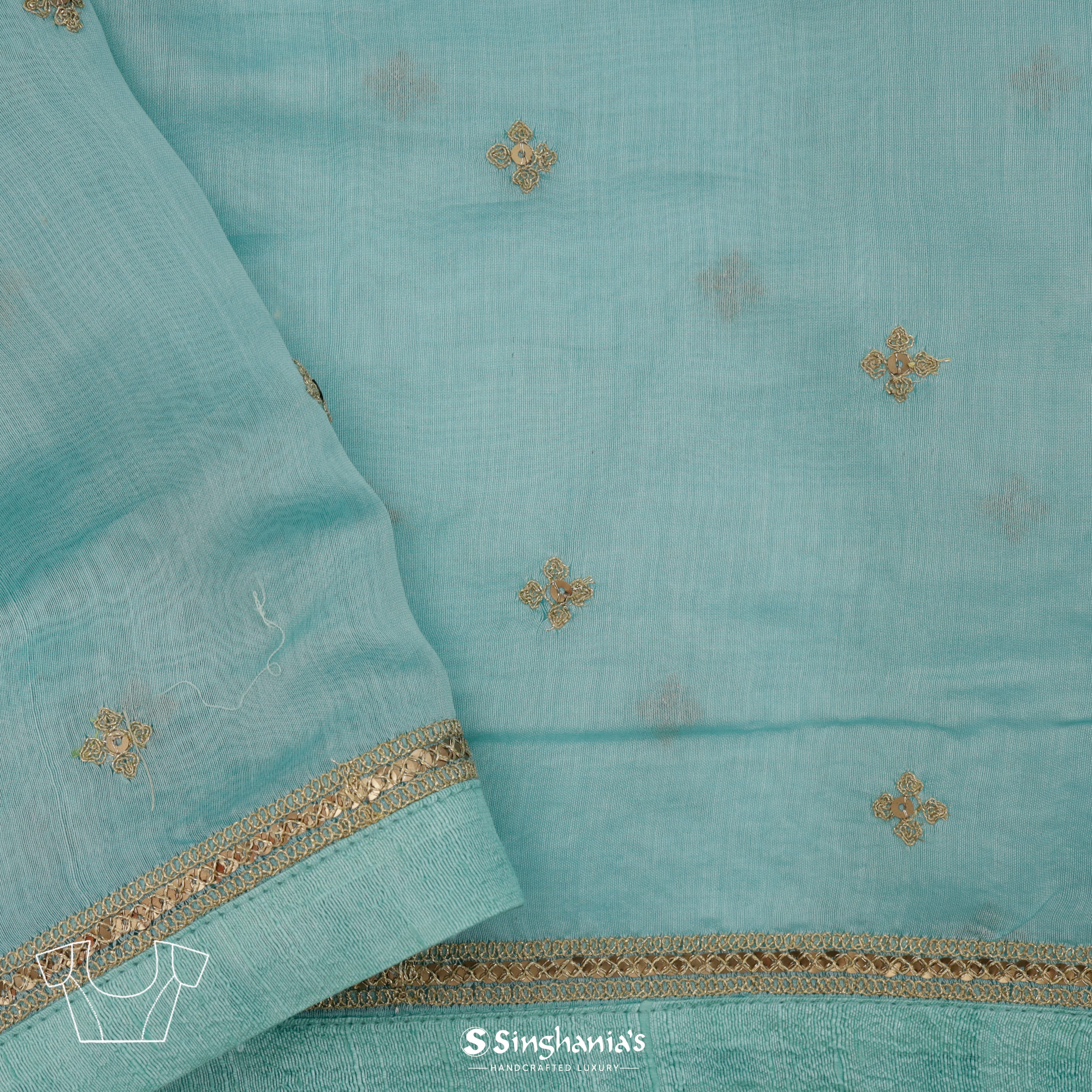 Light Turquoise Chanderi Bandhani Silk Saree With Floral Pattern