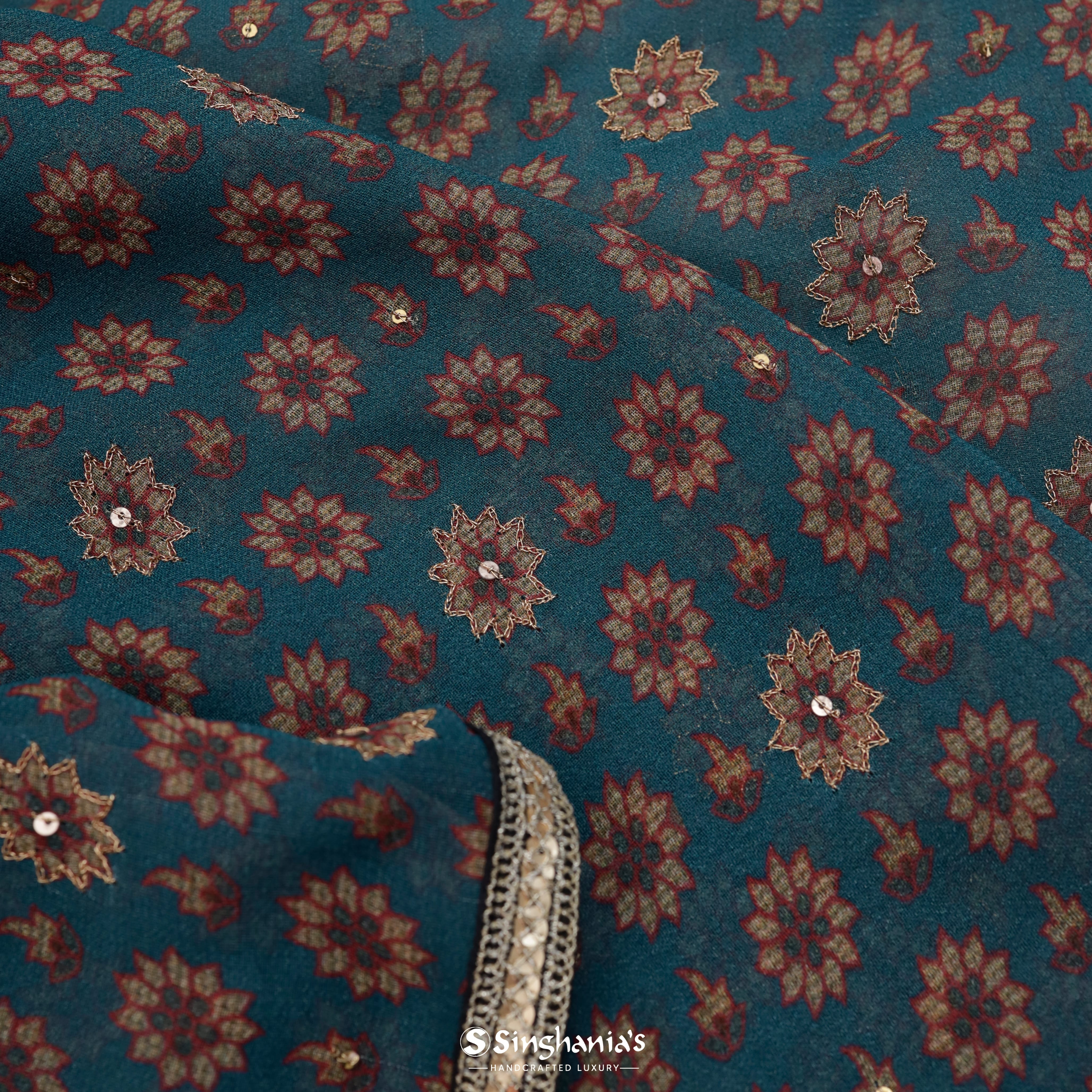 Sapphire Blue Georgette Banarasi Saree With Floral Motifs