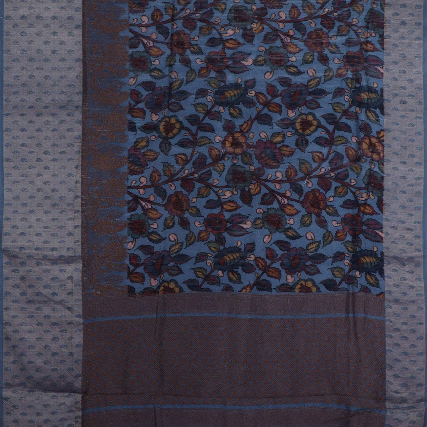 Maya Blue Matka Printed Saree With Kalamkari Printed Pattern - Singhania's
