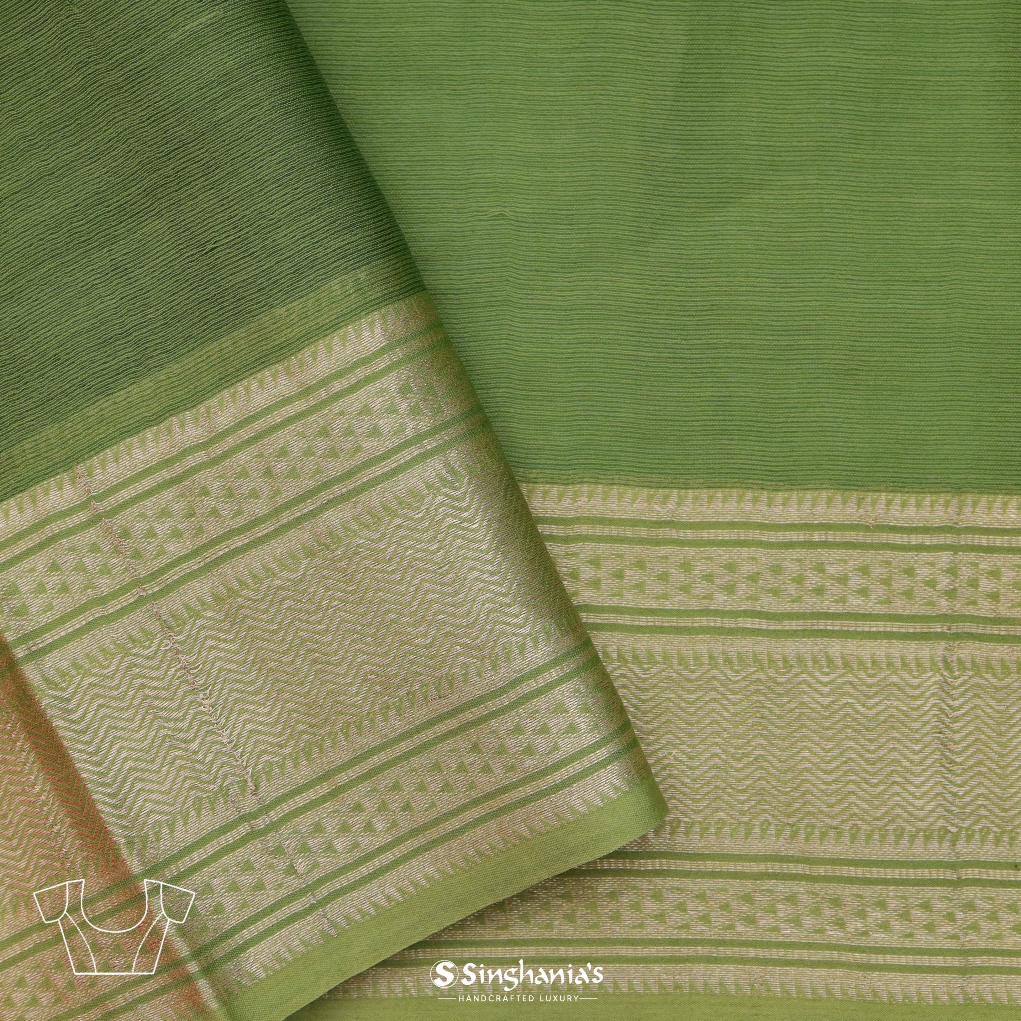 Grass Green Maheshwari Printed Saree With Floral Pattern