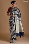 Dark Blue Banarasi Silk Handloom Saree With Floral Jaal Design