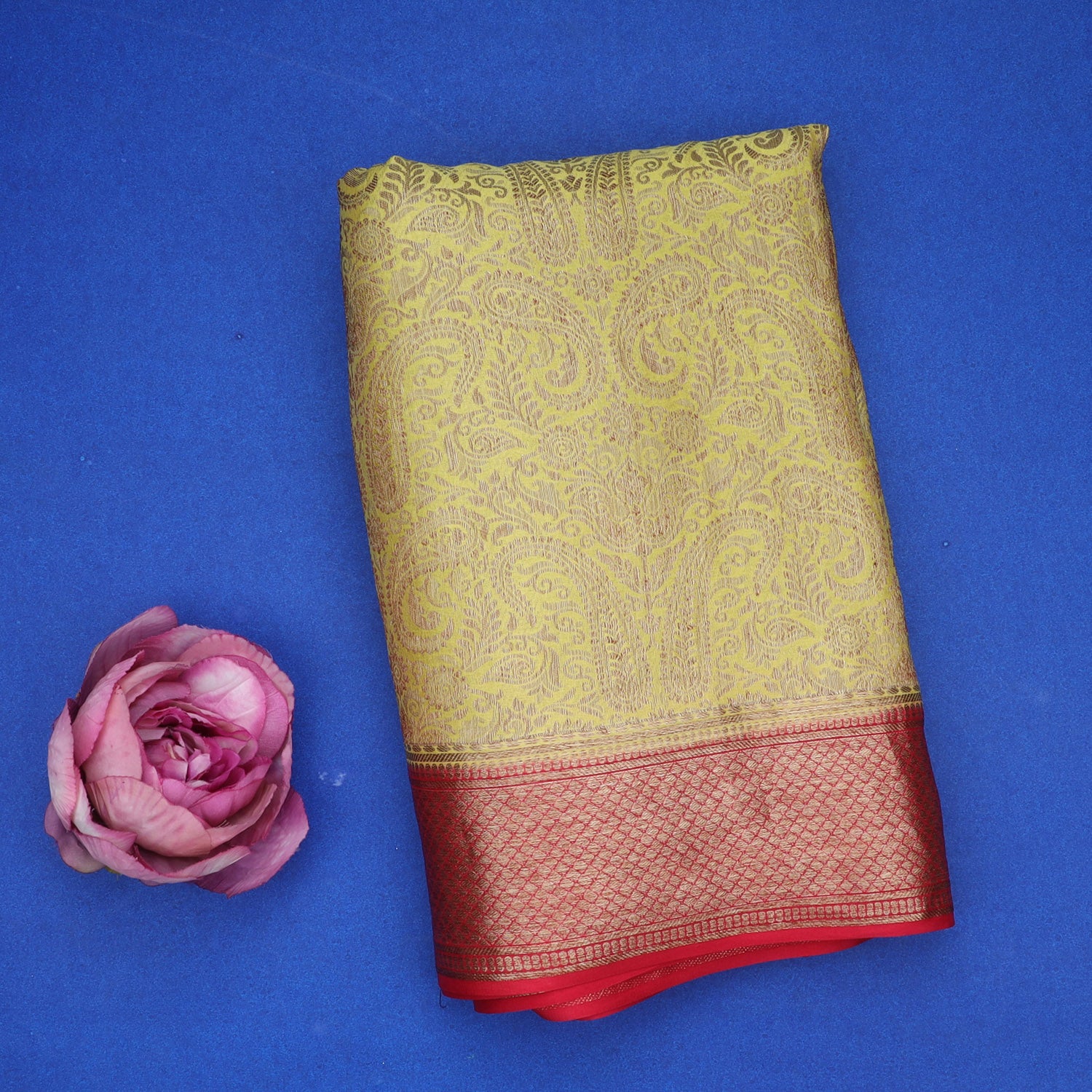 Corn Yellow Banarasi Silk Saree With Floral Pattern - Singhania's