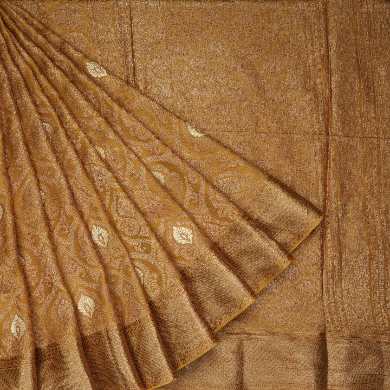 Chrome Yellow Banarasi Silk Saree With Floral Pattern - Singhania's