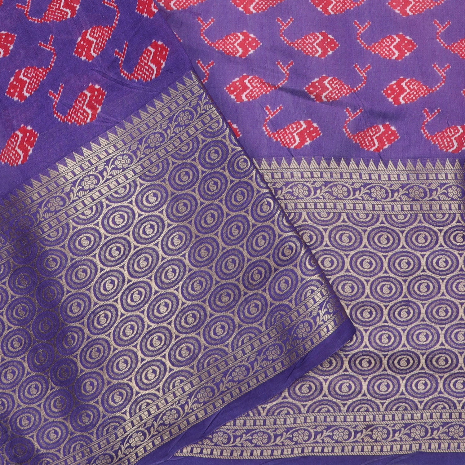 Brick Red Cotton Saree With Printed Pattern - Singhania's