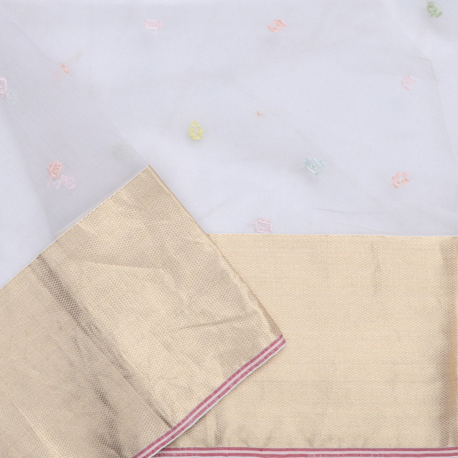Iced Pale Blue Organza Saree With Floral Embroidered Buttas - Singhania's