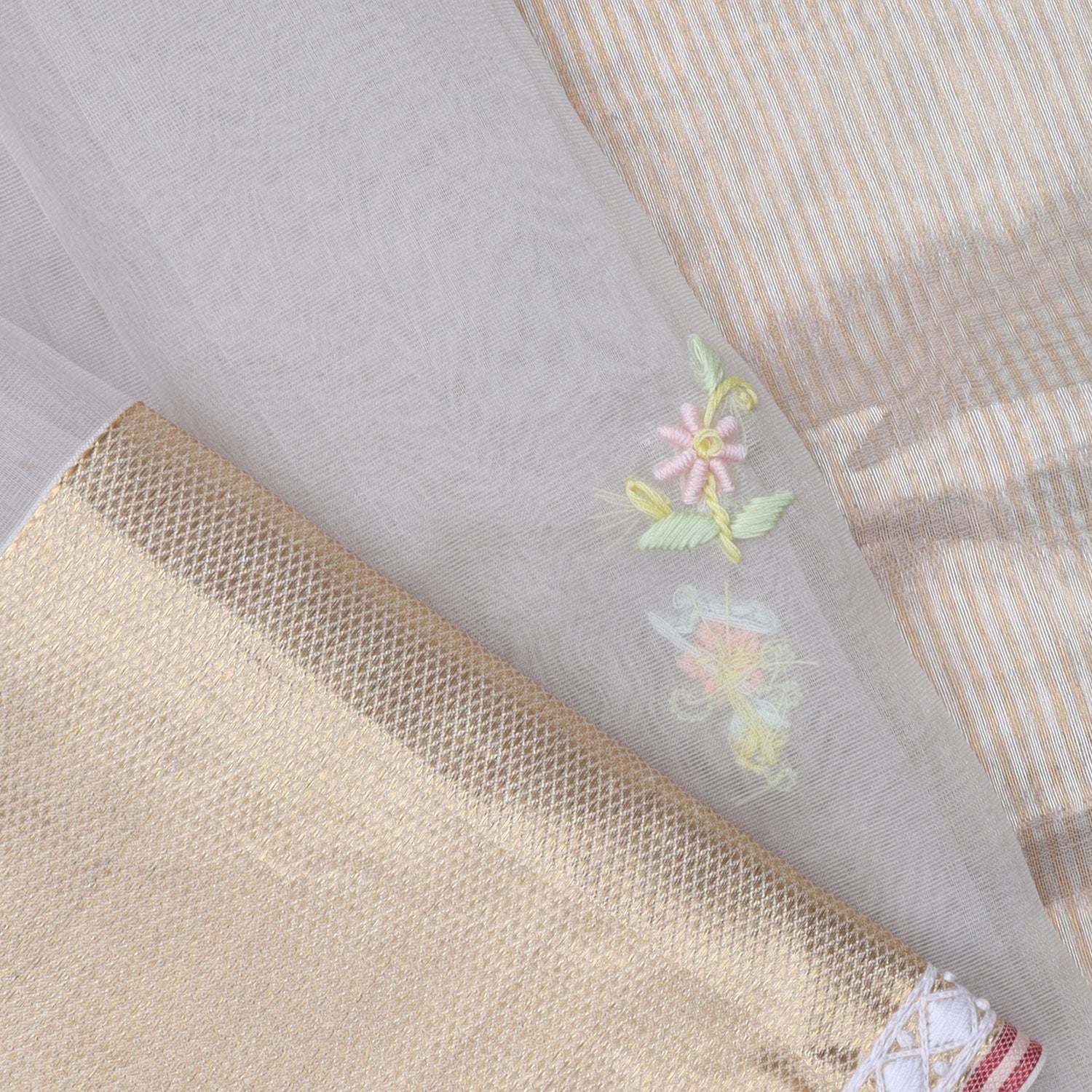 Iced Pale Blue Organza Saree With Floral Embroidered Buttas - Singhania's