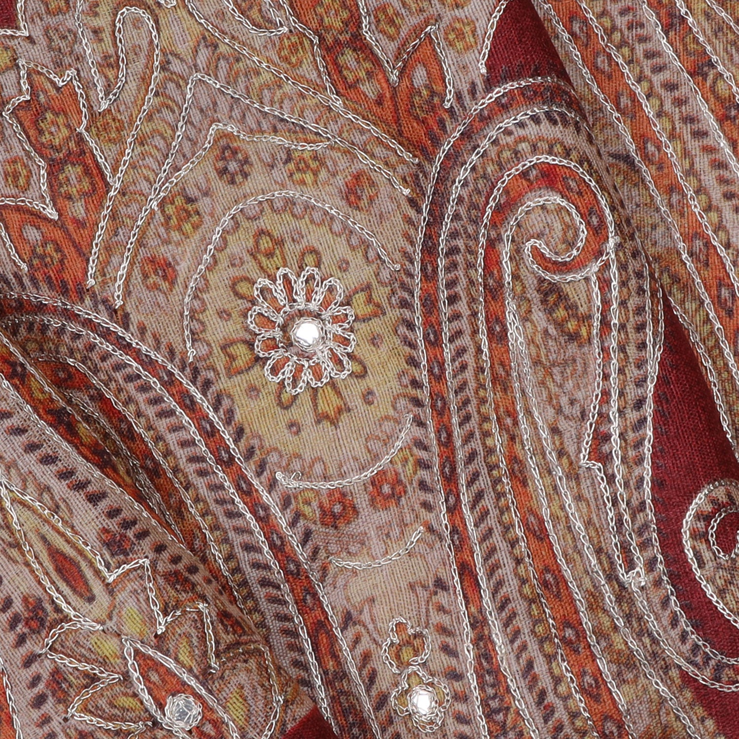 Dusky Pink Tussar Saree With Floral Printed Pattern And Hand Embroidery - Singhania's
