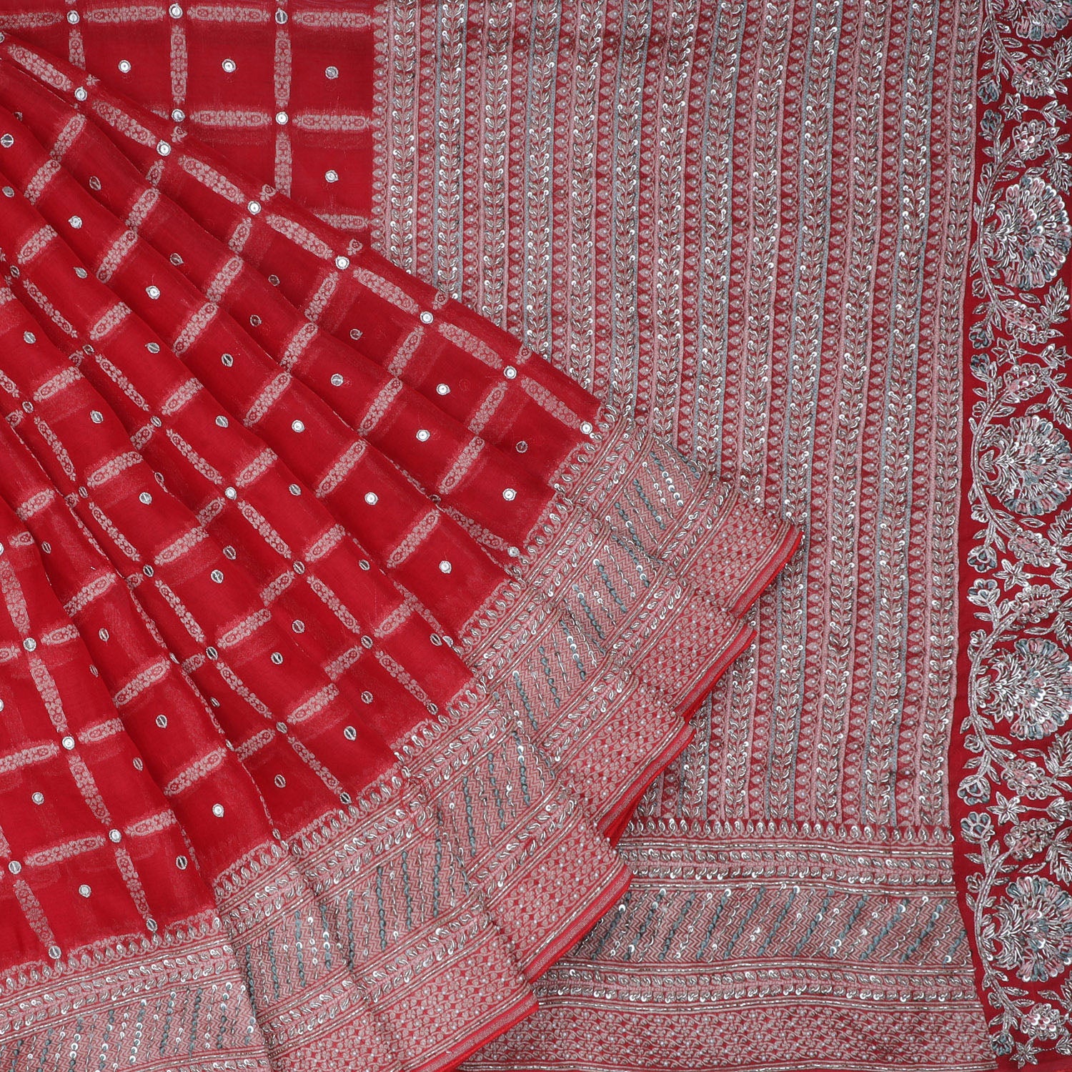 Red Organza Saree With Sequin Embroidery - Singhania's