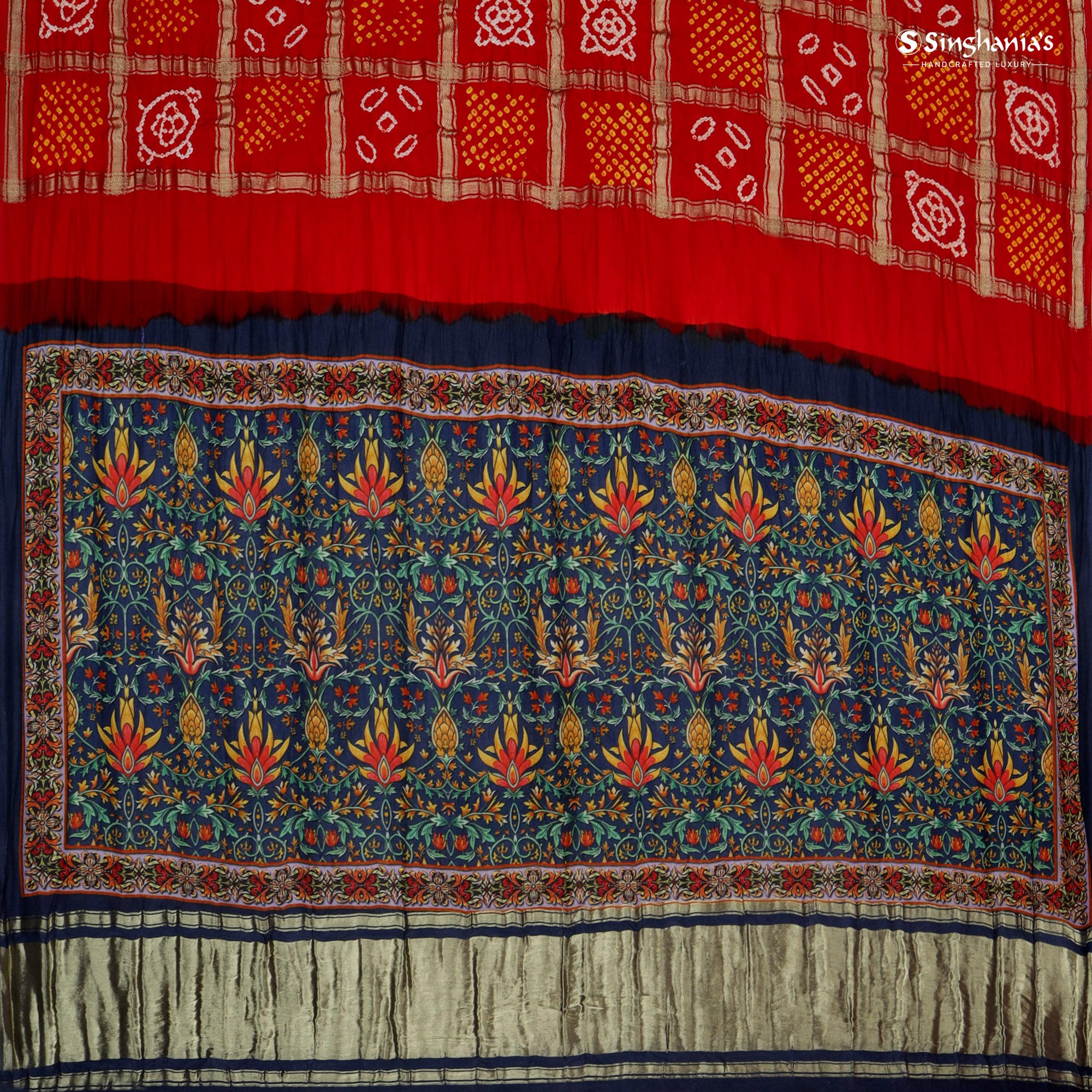 Vibrant Red Bandhani Silk Saree