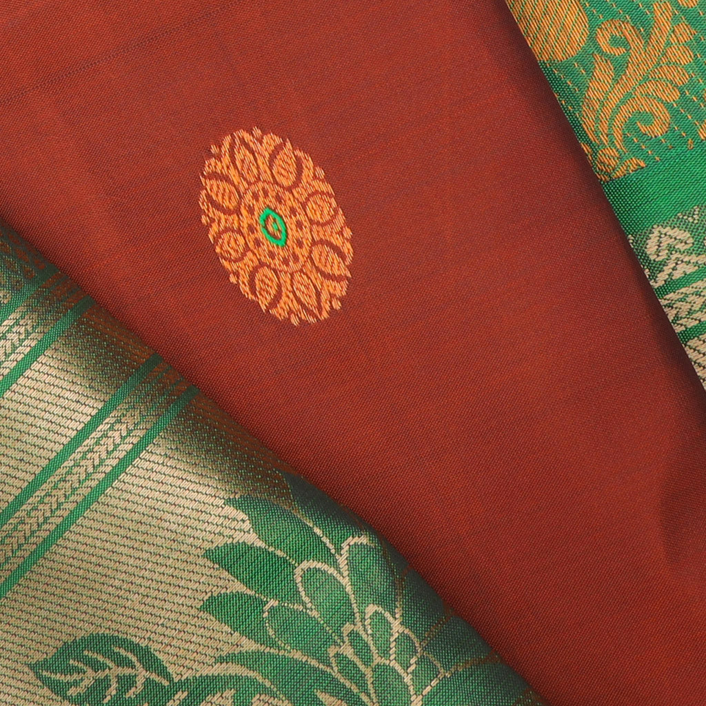 Blood Red Kanjivaram Silk Saree With Floral Buttas - Singhania's