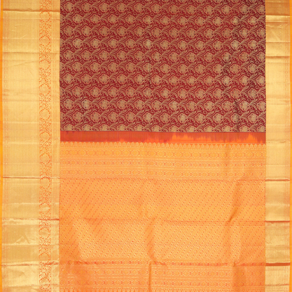 Jam Red Kanjivaram Silk Saree With Floral Pattern - Singhania's