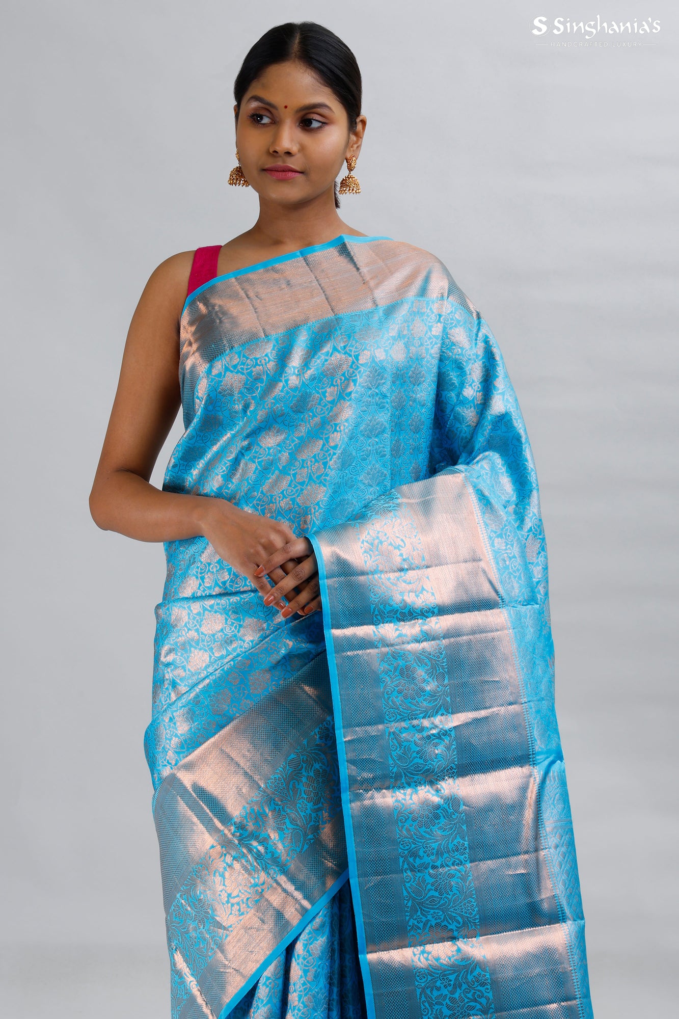 Blue Banarasi Silk Saree With Silver Zari - Luxury Shukra