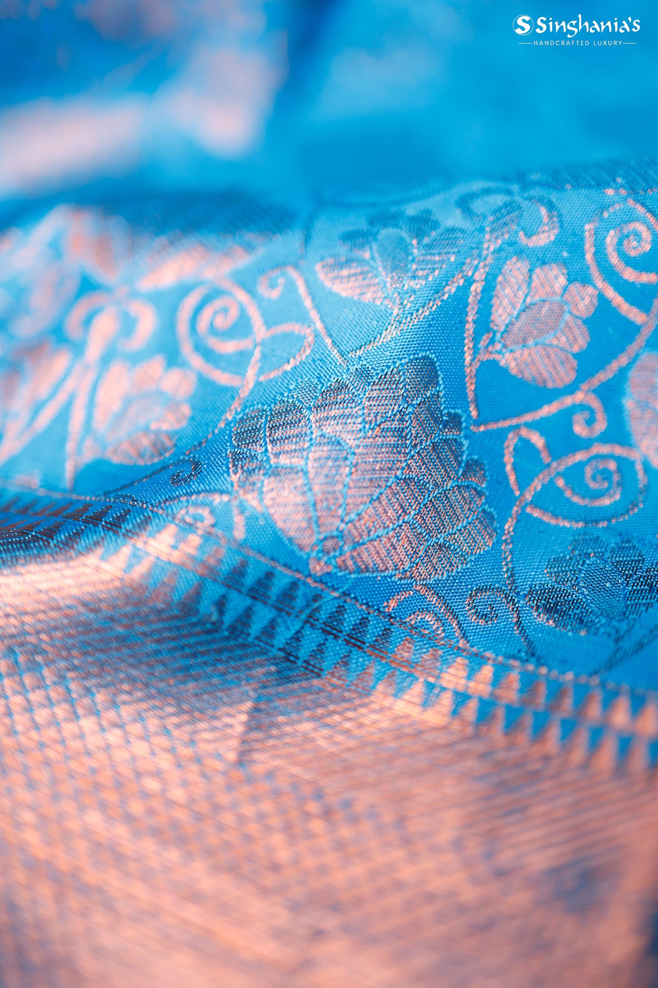 Sky Blue Kanjivaram Silk Saree With Floral Motif Pattern