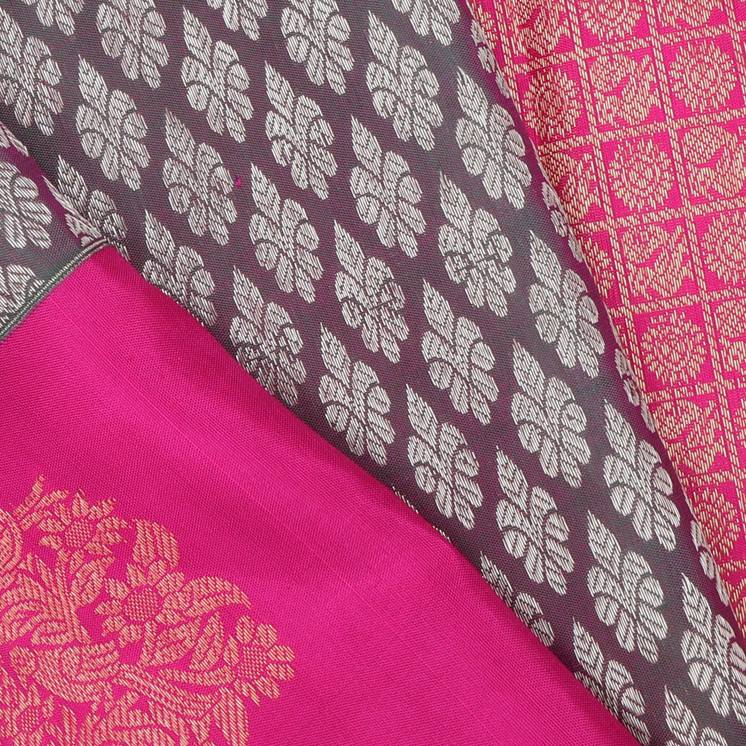 Dual Shade Of Green Brown Kanjivaram Silk Saree With Floral Buttis - Singhania's