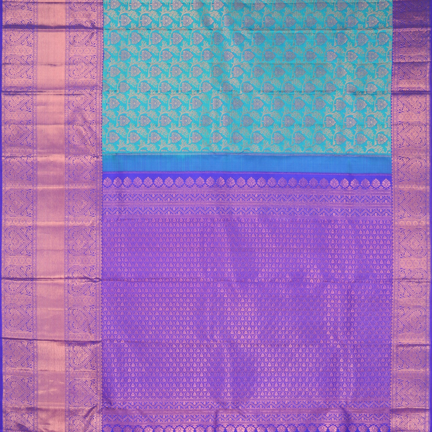 Light Blue Kanjivaram Silk Saree With Floral Pattern And Copper Zari - Singhania's
