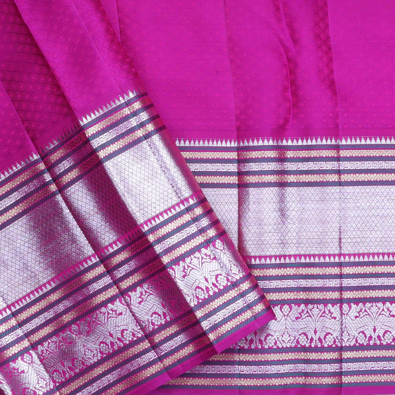 Pastel Green Kanjivaram Silk Saree With Mayil Motif Pattern - Singhania's