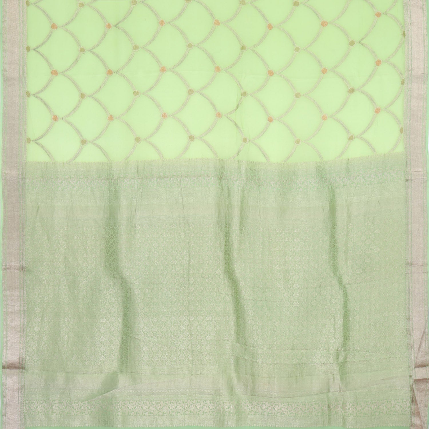 Mint Green Banarasi Silk Saree With Floral Pattern - Singhania's