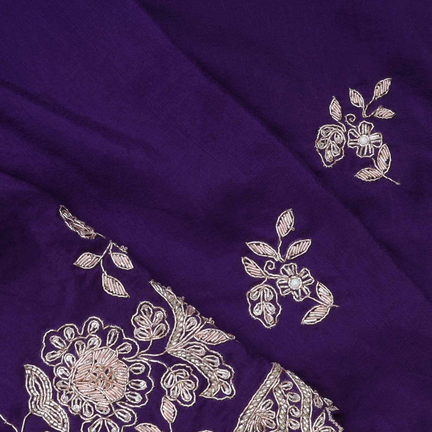 Dark Blue Silk Saree With Zardozi Embroidery - Singhania's