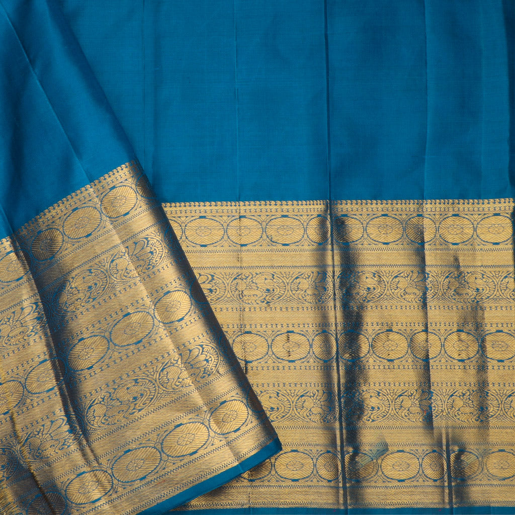 Yale Blue Kanjivaram Silk Saree With Floral Pattern - Singhania's