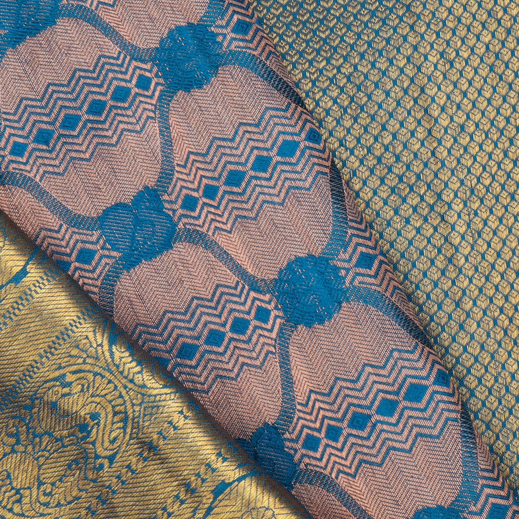 Yale Blue Kanjivaram Silk Saree With Floral Pattern - Singhania's