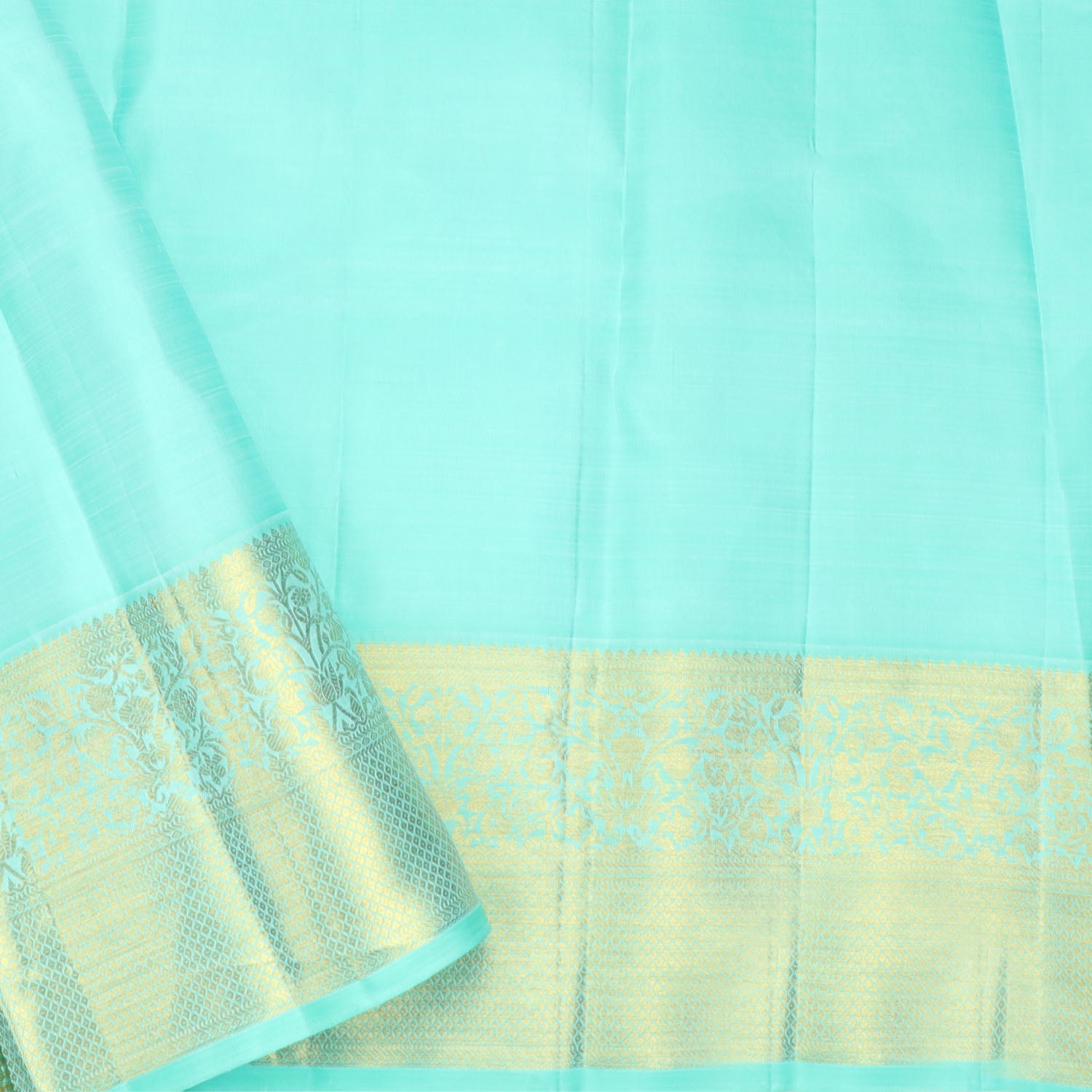Bright Blue Kanjivaram Silk Saree With Floral Pattern