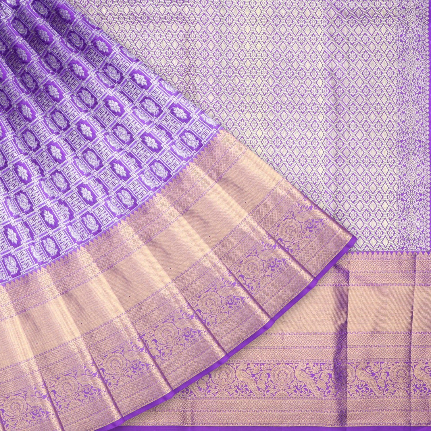 Light Violet Kanjivaram Silk Saree With Floral Pattern