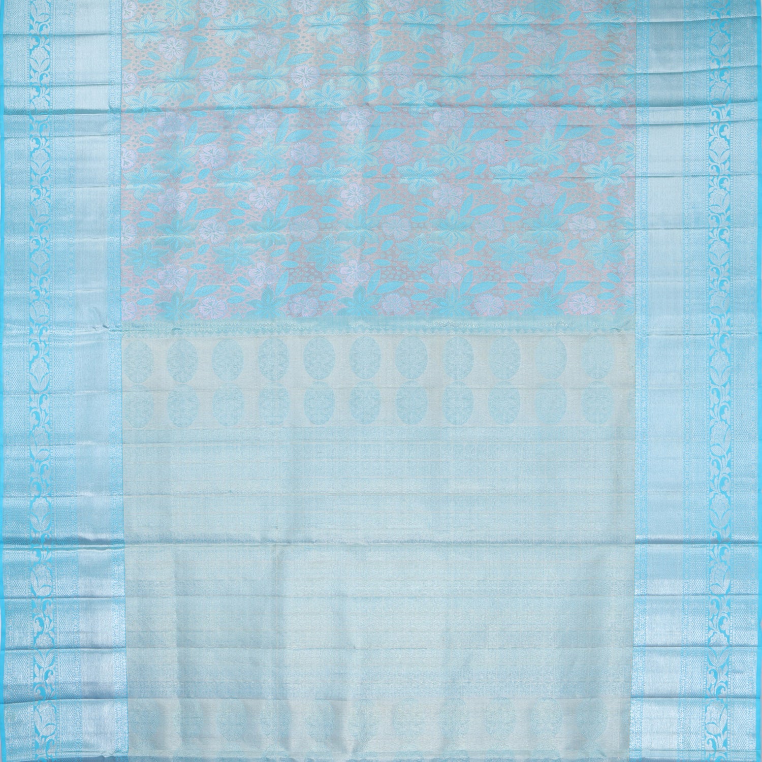 Light Blue Tissue Kanjivaram Silk Saree With Silver Zari - Singhania's
