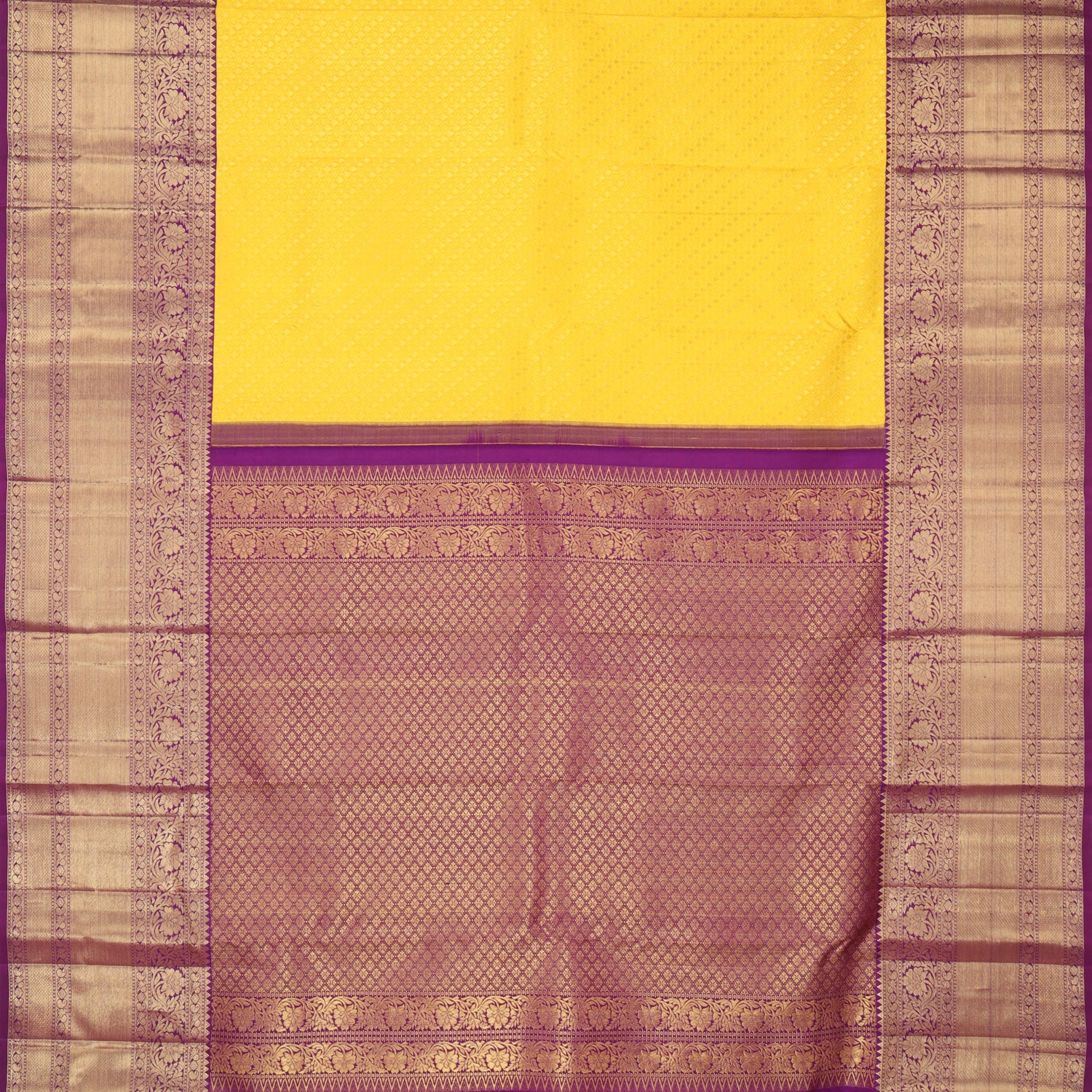 Bright Yellow Kanjivaram Silk Saree - Singhania's