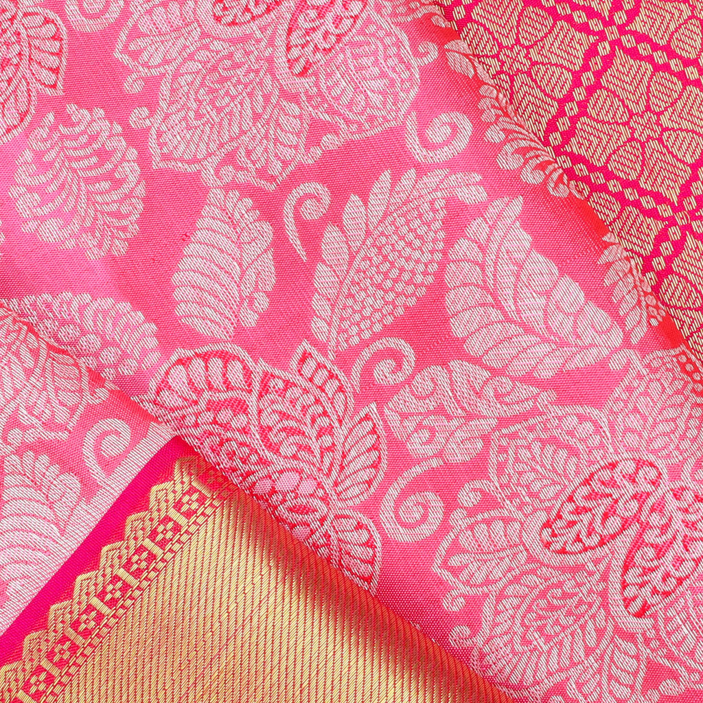 Punch Pink Kanjivaram Silk Saree With Floral Pattern - Singhania's