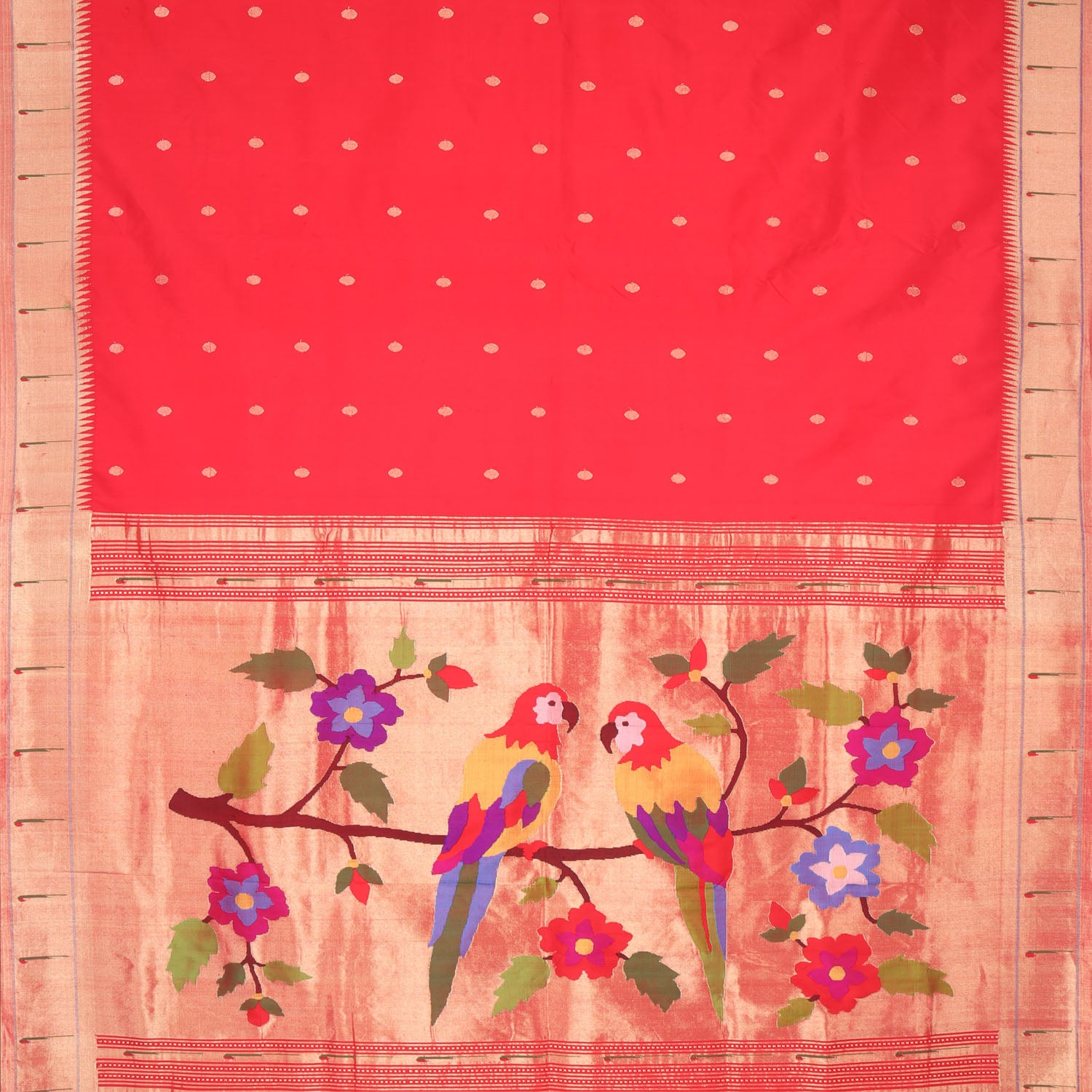 Cherry Red Paithani Silk Handloom Saree