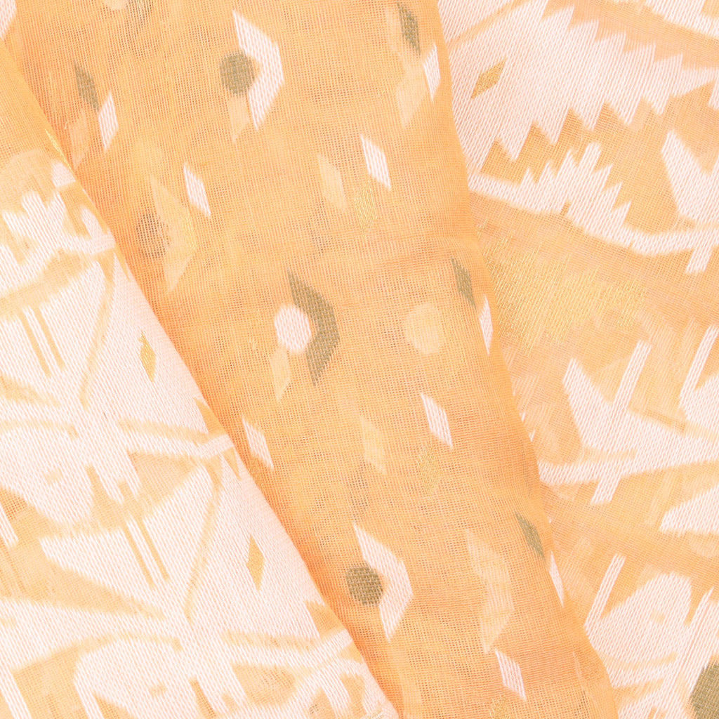 Pastel Orange Soft Net Silk Saree With Floral Pattern