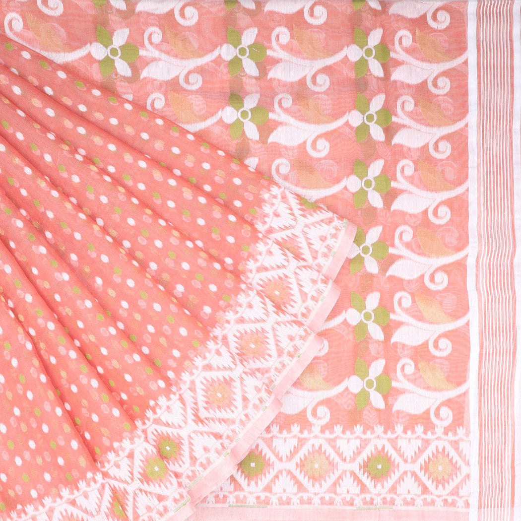 Coral Peach Soft Net Saree With Interesting Pattern