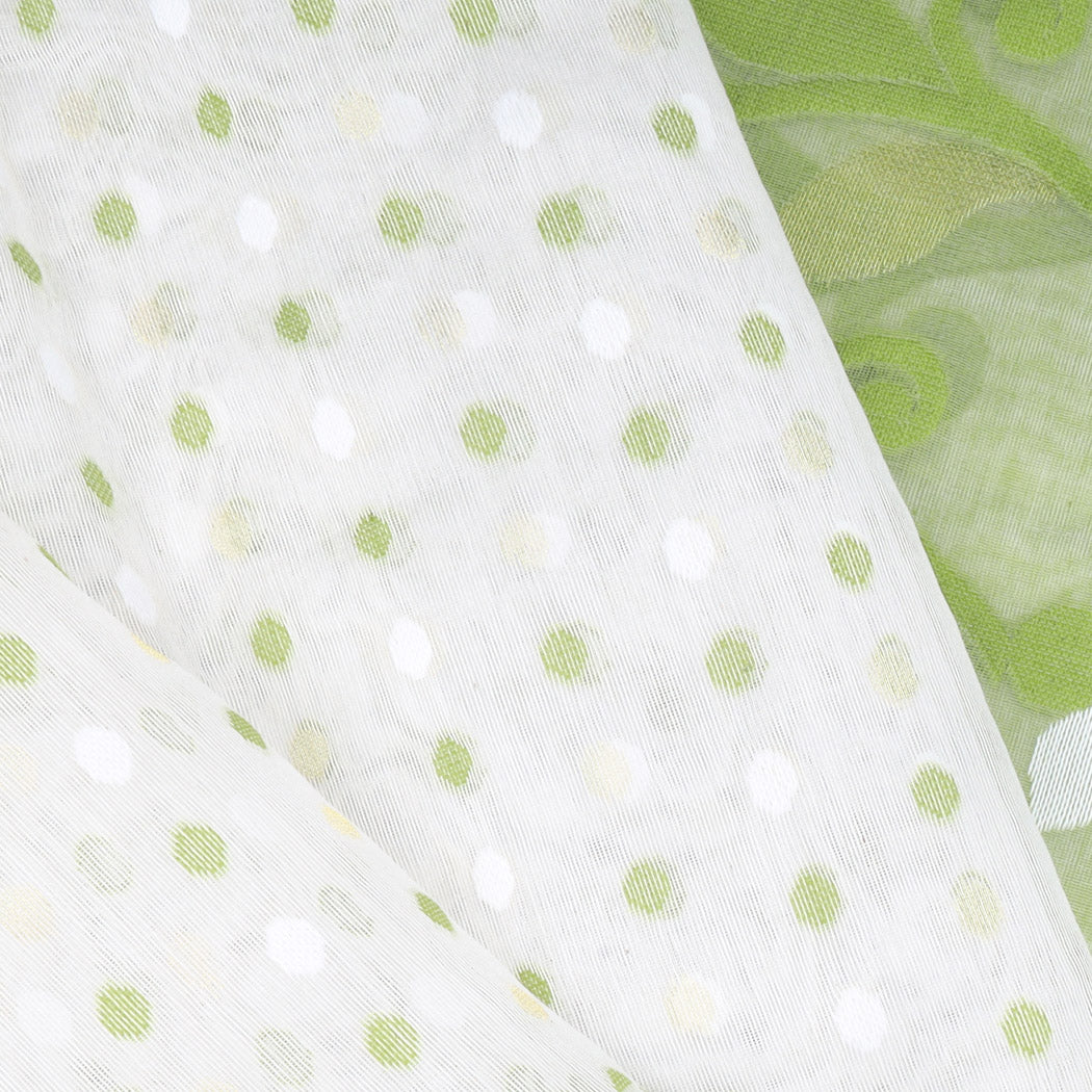 Cream Soft Net Saree With Polka Dots Pattern