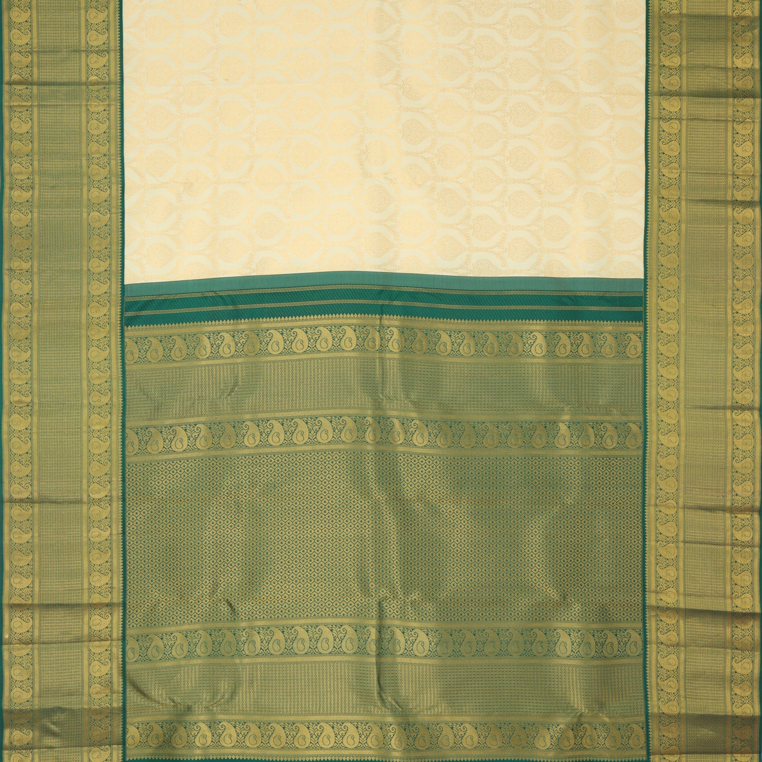 Pastel Cream Kanjivaram Silk Saree With Floral Pattern - Singhania's