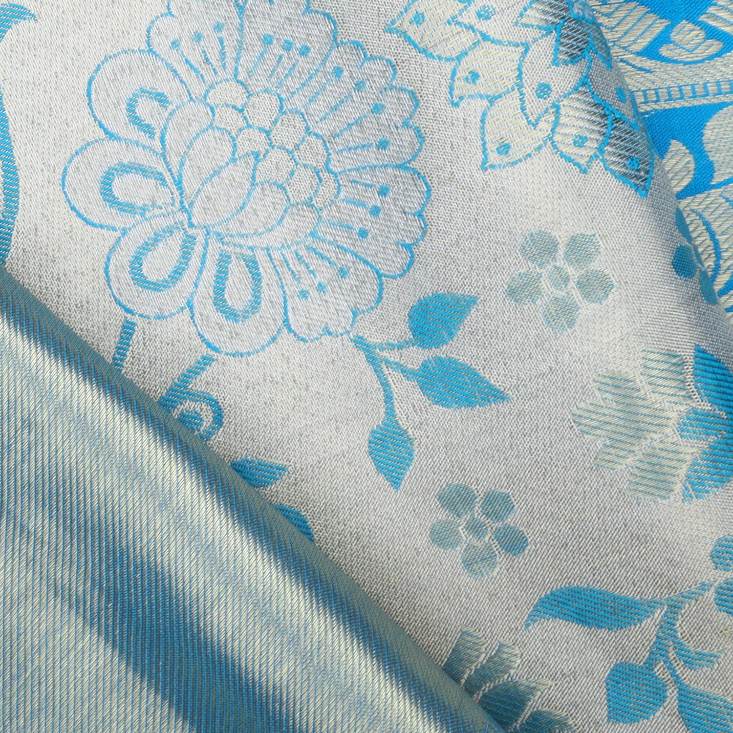 Silver Tissue Kanjivaram Silk Saree With Floral Pattern - Singhania's