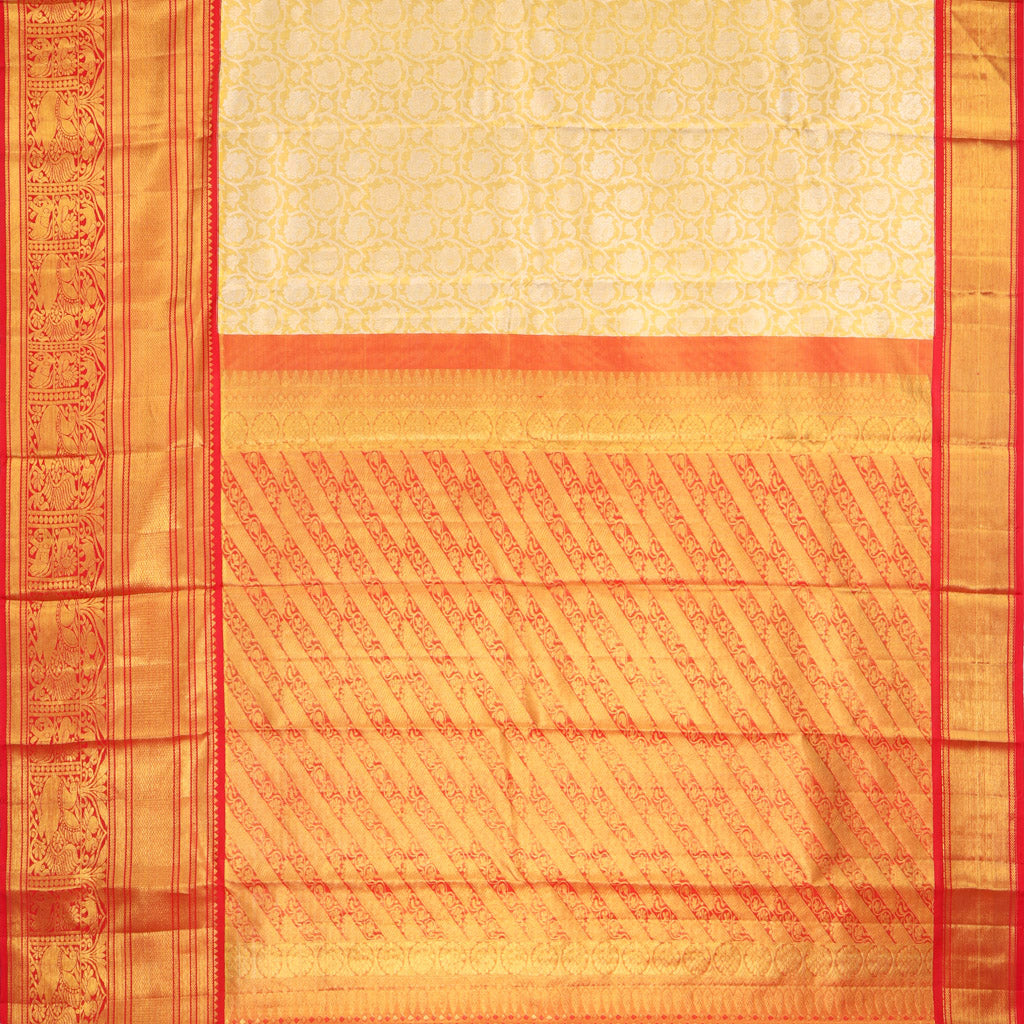 Gold Tissue Kanjivaram Silk Silk Saree With Floral Pattern - Singhania's