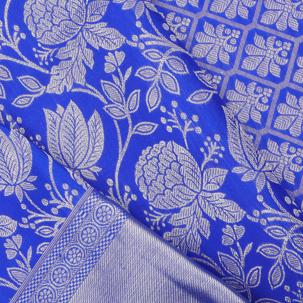 Navy Blue Kanjivaram Silk Saree With Floral Pattern - Singhania's
