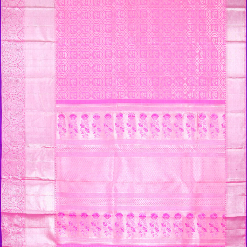 Hot Pink Tissue Kanjivaram Silk Saree With Floral Pattern - Singhania's