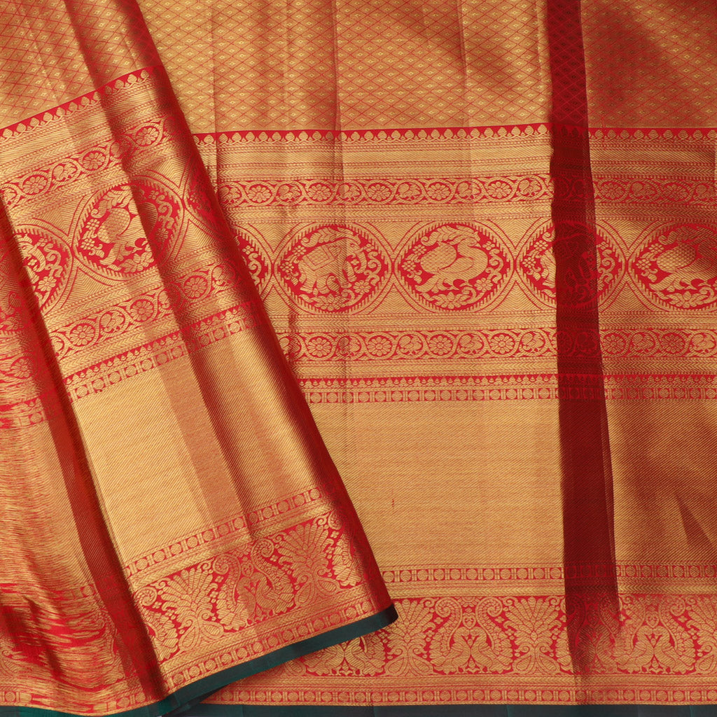 Gold Tissue Kanjivaram Silk Saree With Floral Pattern - Singhania's
