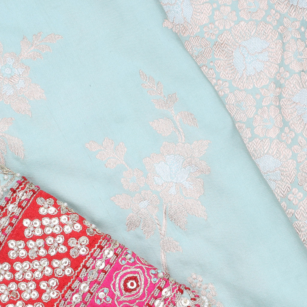 Pastel Blue Silk Saree With Embroidery - Singhania's