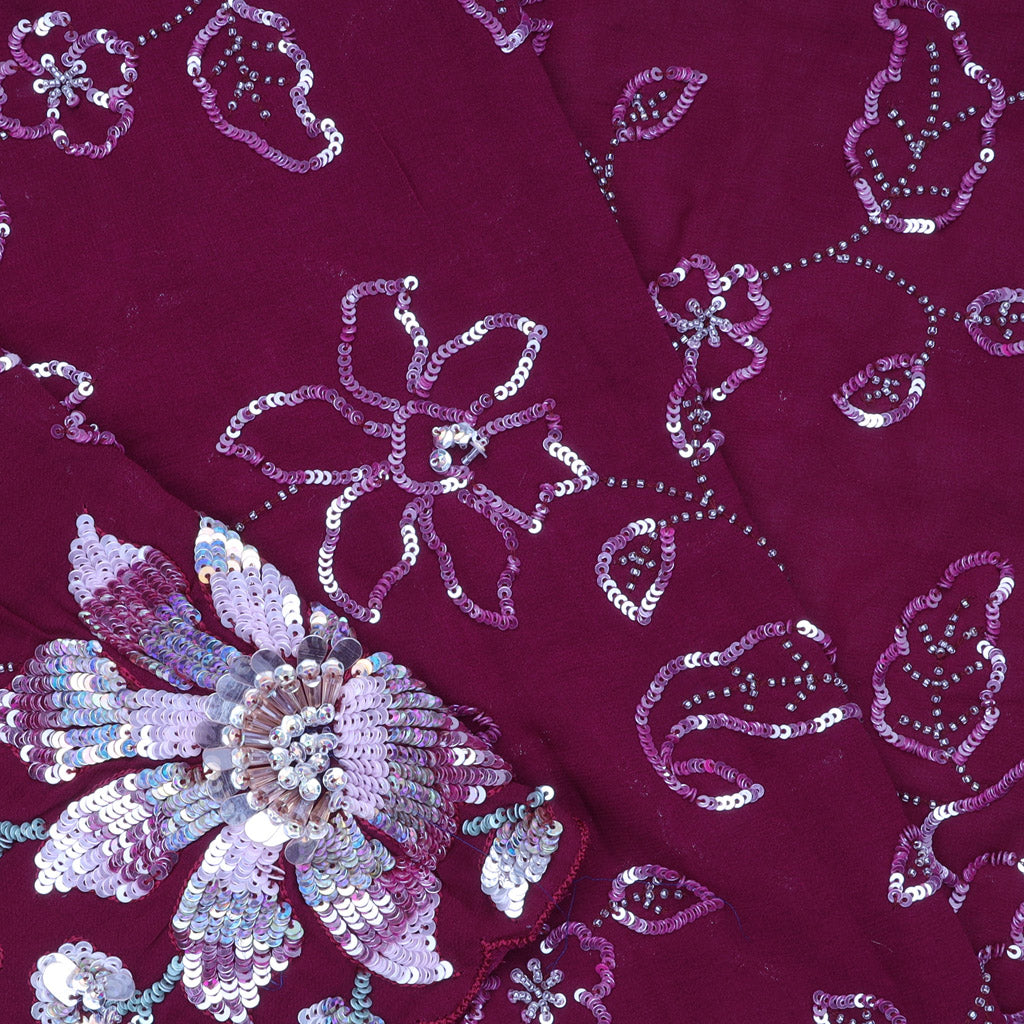 Deep Magenta Georgette Saree With Sequin Embroidery - Singhania's