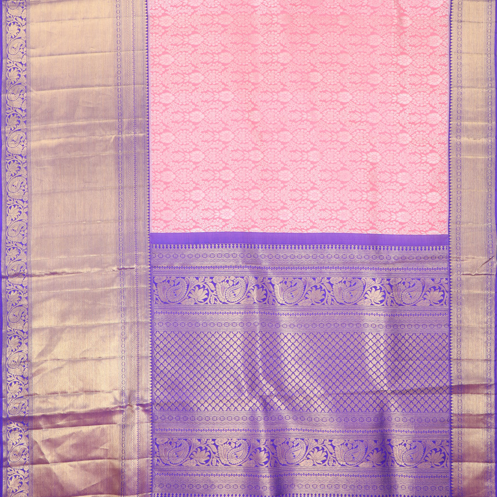 Baby Pink Kanjivaram Silk Saree With Floral Pattern - Singhania's