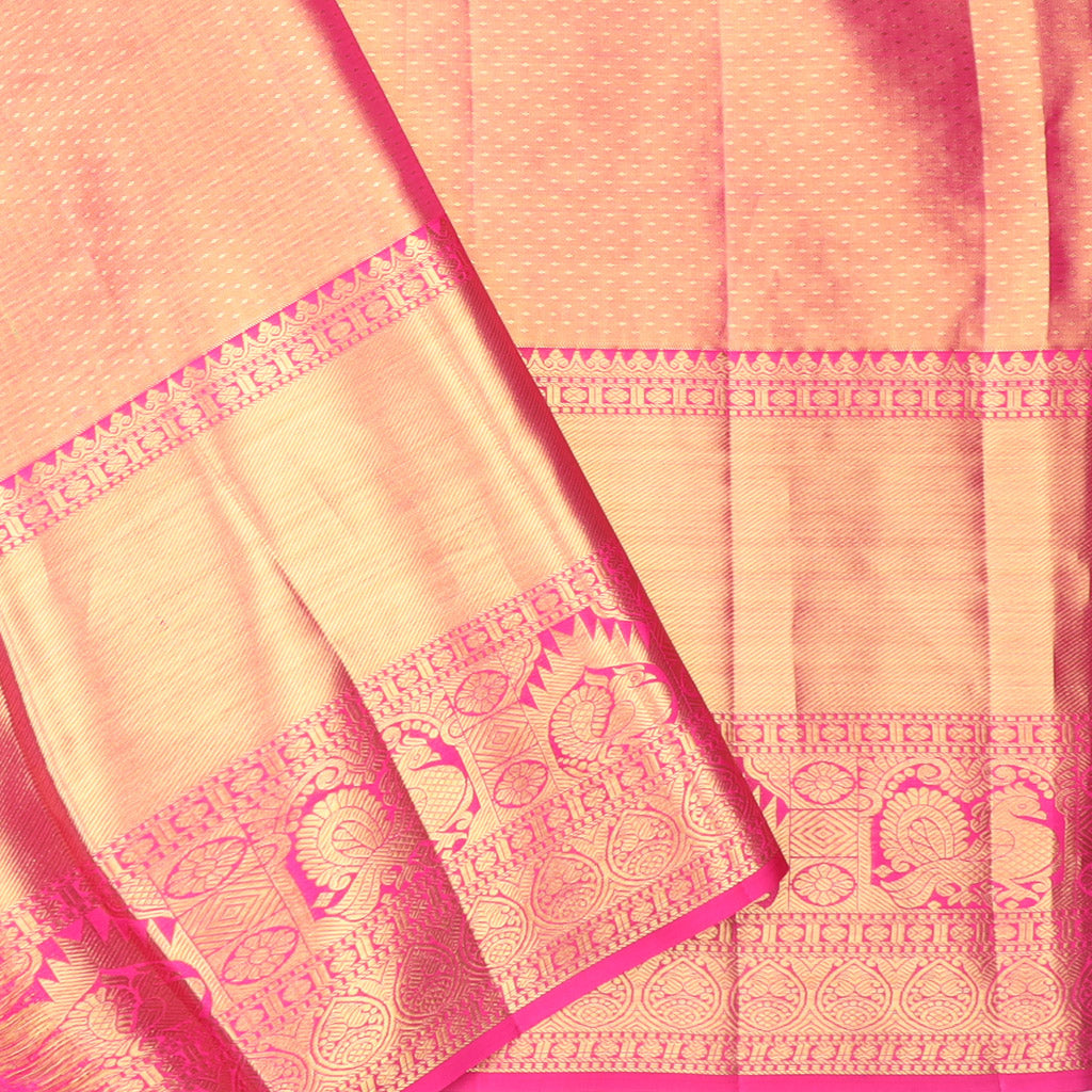 Orange Tissue Kanjivaram Silk Saree With Floral Pattern - Singhania's