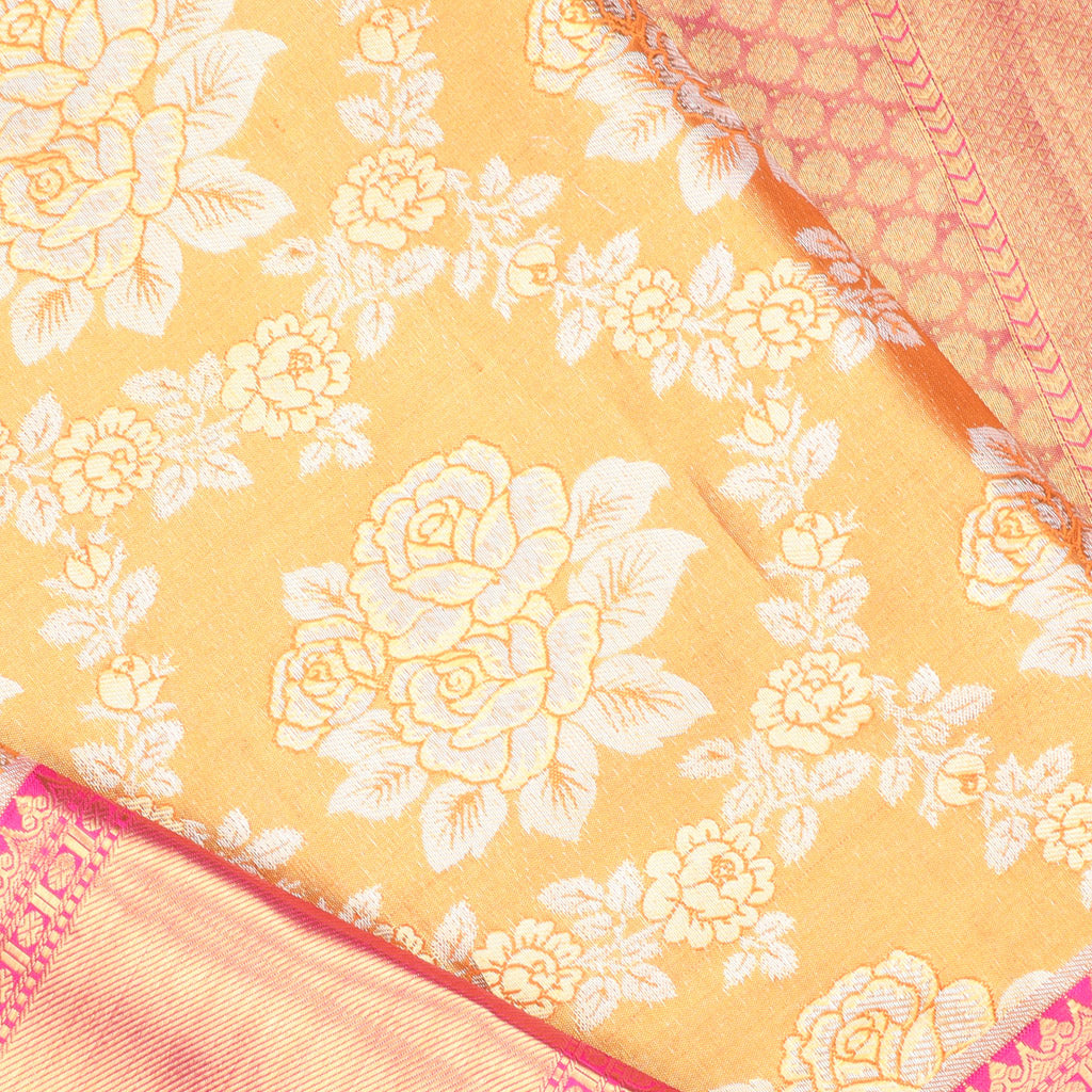 Orange Tissue Kanjivaram Silk Saree With Floral Pattern - Singhania's