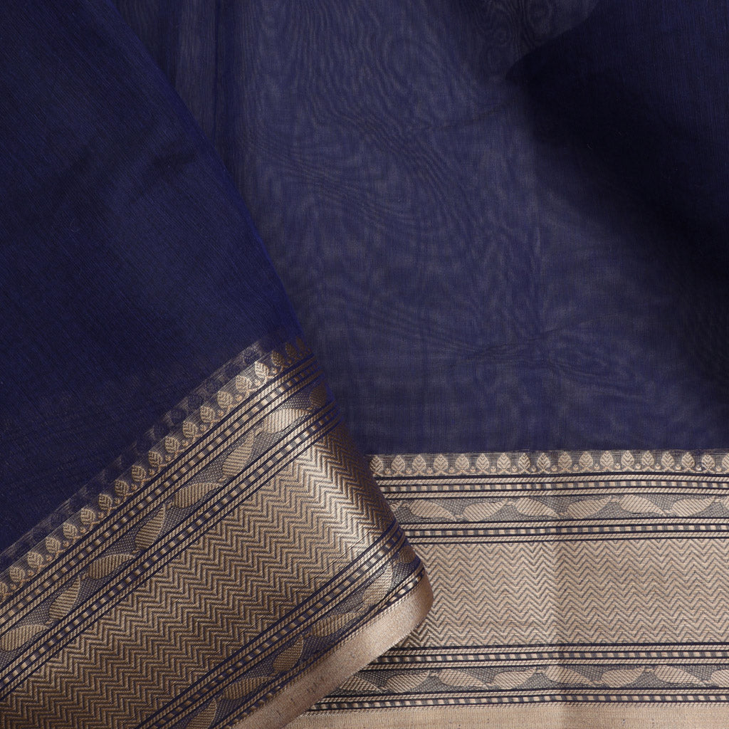 Dark Blue Soft Net Saree With Floral Pattern