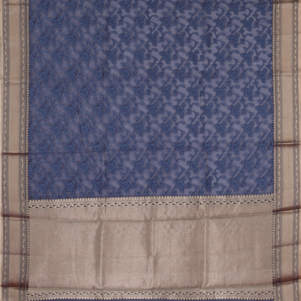 Dark Blue Soft Net Saree With Floral Pattern