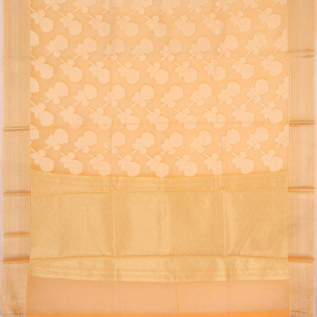 Light Orange Soft Net Saree With Floral Motifs