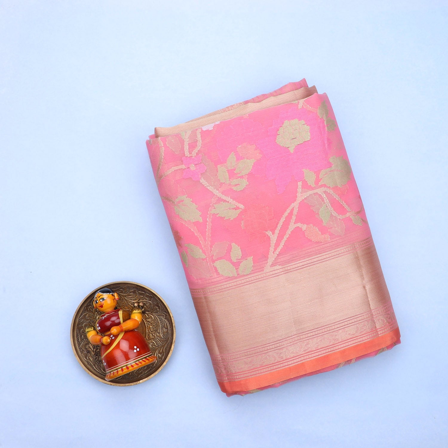 Brink Pink Silk Saree With Floral Pattern - Singhania's